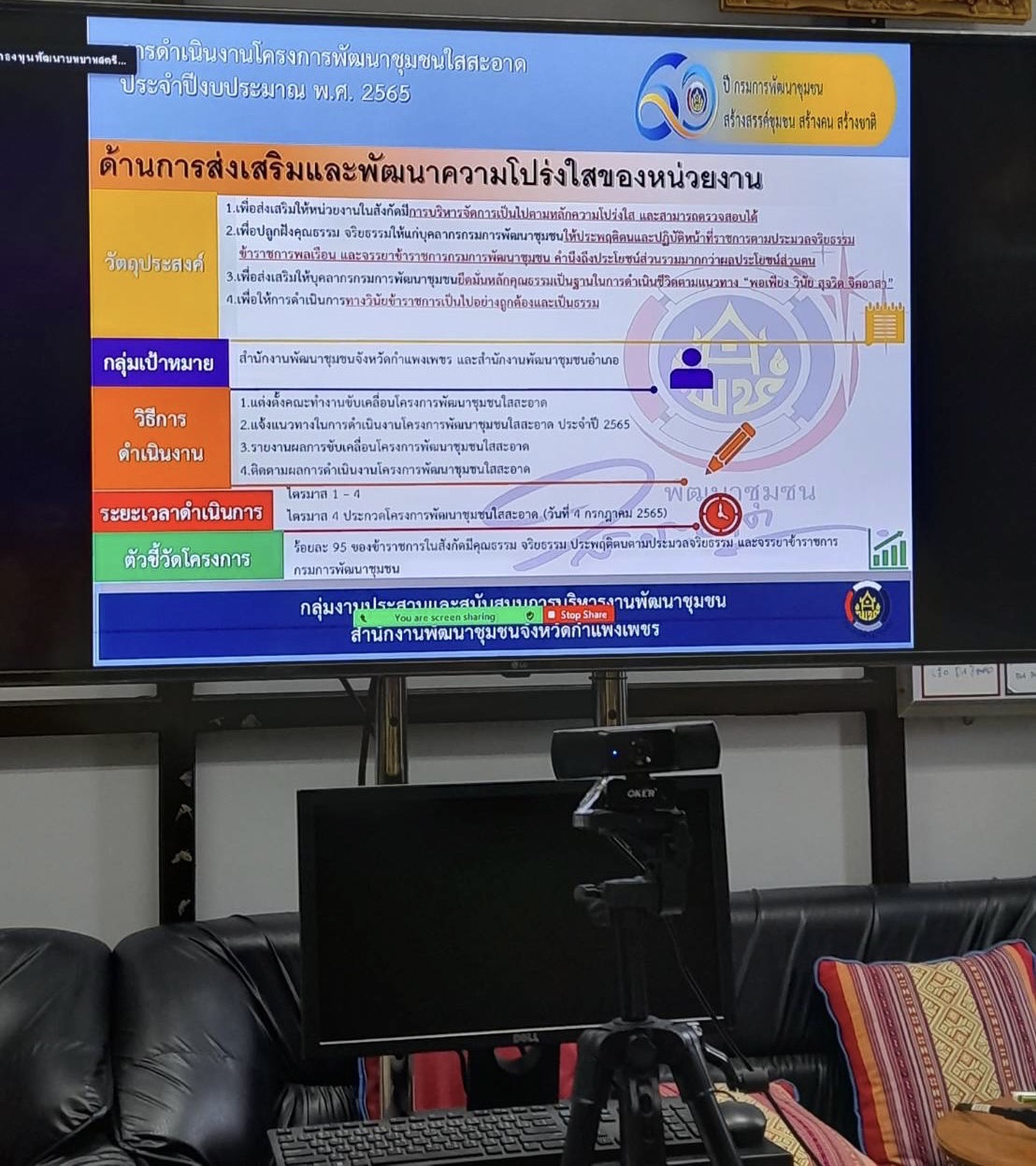 พช.กำแพงเพชร  “ประชุมชี้แจงการดำเนินงานโครงการพัฒนาชุมชนใสสะอาด ประจำปีงบประมาณ พ.ศ. 2565”